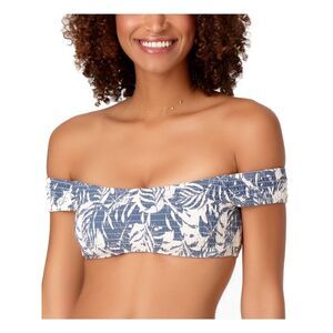 STUDIO ANN COLE Women's Blue Bandeau Removable Cups Smocked Swimsuit Top L